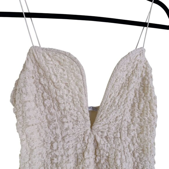 Zara Women's White Textured Corset V-Neck Wired Spaghetti Strap Bodysuit Size L - Picture 4 of 9